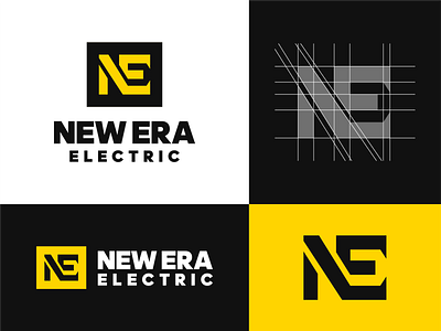 New Era Electric - Logo Design branding construction logo dynamic logo electric logo electrical logo identity identity design identity designer logo logo construction logo designer logo grid logo mark logodesign monogram monogram design monogram logo new era new era electric yellow logo