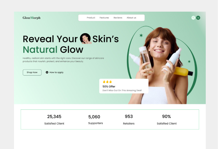 Skin care products landing page ui. ui