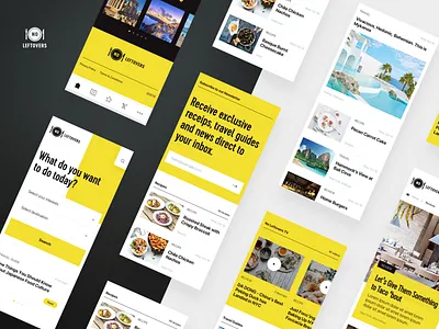 Food and Travel Mobile black clean dark destination food landing photography recipes responsive restaurants reviews search subscribe travels ui ux videos website white yellow