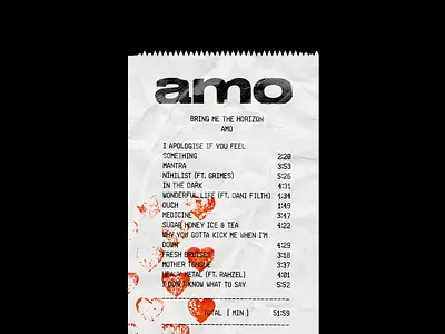 amo Receipt* album album cover amo band bmth bring me the horizon brutalism design graphic hearts metal minimal oliver sykes red rock type typography