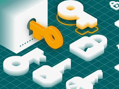 Password Safe – Feature Graphic gold grid illustration illustrator isometric illustration key keys lock password password generator password manager safe security