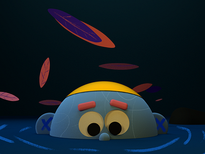 boy in the lake adobe character dark design doodle happy illustration leaf swim vector