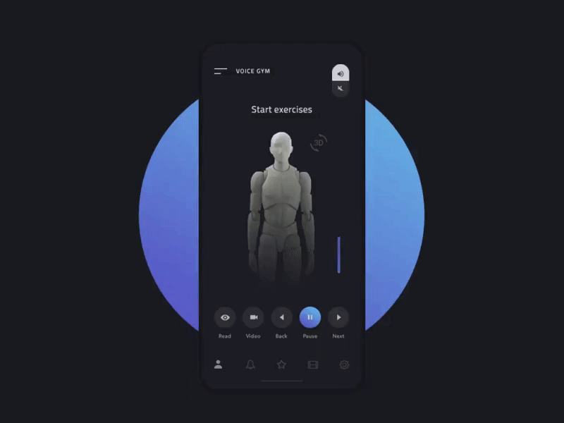 Voice Gym. Home screen android app apple black design ios minimal mobile modern motion ui