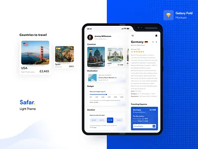 Safar - The Travel App android app blue booking country destination fold free sketch freebie galaxy hotel luxury map progressbar samsung sketch theme travel traveling wonderlust