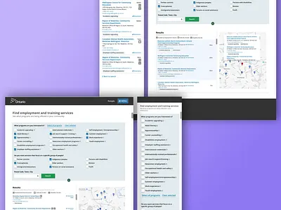 Find Employment & Training Services interaction design map design search search bar search engine search results service design