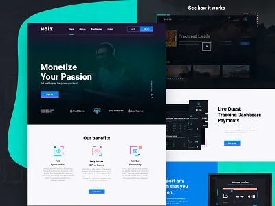Noiz Homepage clean colorful dark game gaming homepage interface landing page stream ui ux web design webdesign website