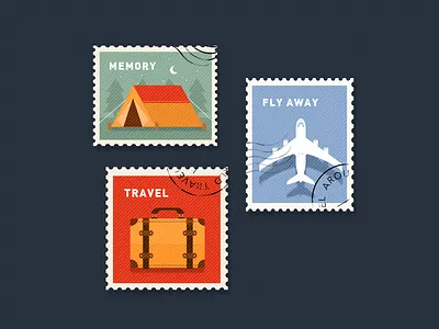 travel stamp airplane bag illustration memory postage stamp travel traveling vintage