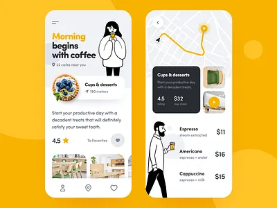 Local Coffee Finder App cafe recommendation coffee app coffee application coffee finder coffee house coffee shop description desserts finder app foursquare information location look up mobile app navigation product design researcher review route searcher