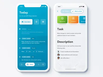 Task Manager App | Mobile UI/UX Design app clean design flat gradient ios iphone iphonex light minimalist mobile modern navigation sky task list task manager typography ui uiuxdesign ux