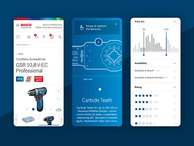 Bosch Power Tools Shop Mobile bosch clean drill e commerce filter flat mobile modern power tools pricing product detail page rating shop web