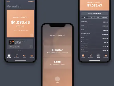 Goldbloc various Ui layouts app apple bank branding crypto interaction ios ui ux wallet