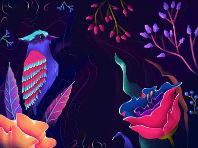 Jungle colorful digital art digital painting drawing fluorescent illustration procreate