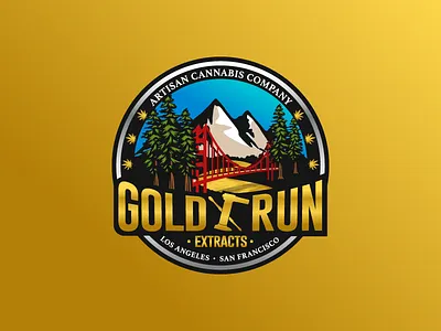 Gold Run Extracts adobe ai badge bridge gold illustration logo logotype mountain vector weed