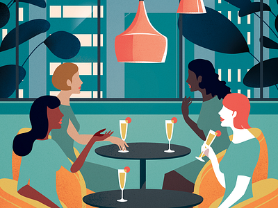 Women's Day 60s building design diversity editorial equality illustration magazine minimal racism retro vector illustration vintage women womens day