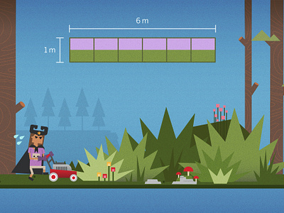 Amplify Fractions Game camp character character design education forest fractions game art game design girl illustration illustrator kidlit lawnmower learning math plants summer supervillan texture vector