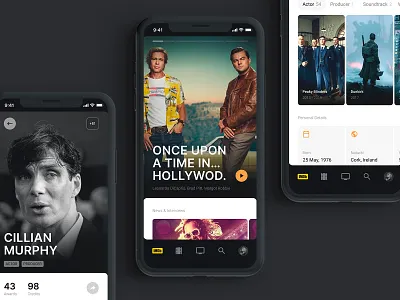 IMDB concept app carousel clean landing minimal mobile movies navigation show simple tv ui