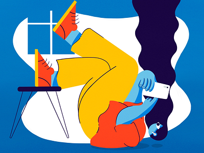 Procrastinating in AirPods abstract basic earphones girl illustration minimalist music procreate airpods smartphone stool window wireless woman