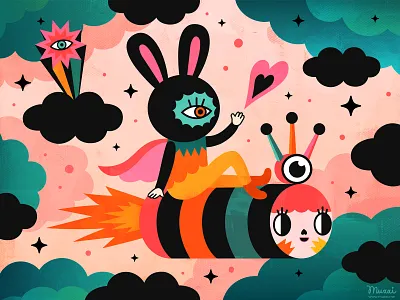 Flying Girl colorful digitalart illustration popsurrealism vector