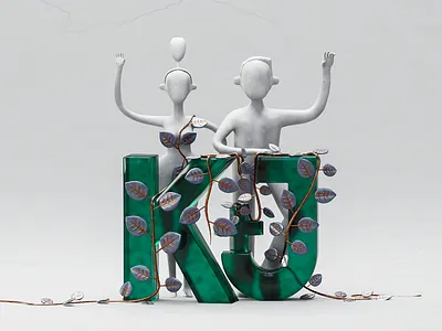 Naked Wedding Invitation 3d blender character concrete glass illustration leaves naked type wedding