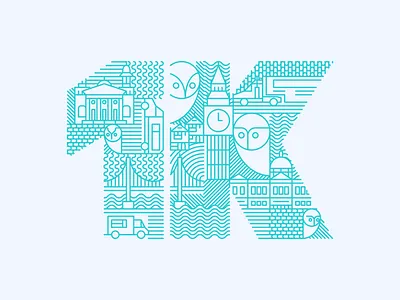 1K Employees 1000 1k animal brand city design drawing illustration letter line owl pattern sticker truck vector