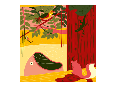 No more tranquility adobe illustrator artwork bird digital art fish fisherman forest graphic design illustration lake monster squirrel vector vector art