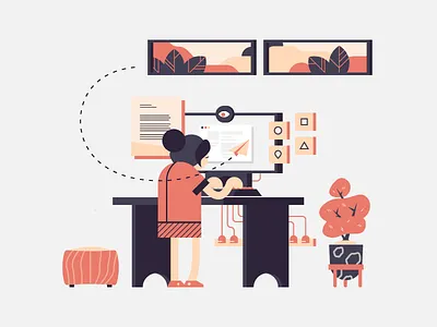 Workspace computer design desk flat illustration girl illustration office standupdesk work workspace