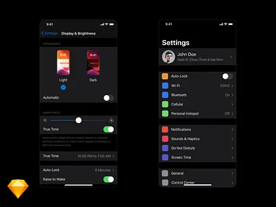 iOS 13 Darkmode - Settings panel template brightness display ios 13 ios icon settings