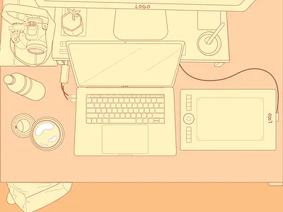 Work: In Progress art coffee design designer drawing illustration illustrations illustrator macbook mood tablet vibes water workspace