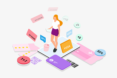 Mobile App Promotion Feature Isometric appdesigner customillustrations developer discount illustration isometric mobile app promotion redesign ui ux webdevelop webdevelopers webdeveloping webdevelopment