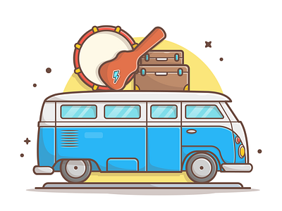 Van music tour 🚐🎶🎵🎸 car drum flat guitar icon illustration lineart logo music tour van vector
