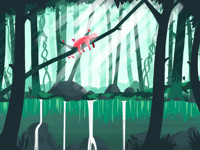Sunbathing Red Panda Animated GIF animal animated gif animation animation 2d botanical design drawing gif gif animation green illustration japan jungle motion motion design motion designer motion graphics nature red panda