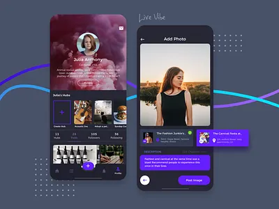 Livevibe app business engage event event app feed fun group hub location logo meetup photo platform post real time social tag ui ux