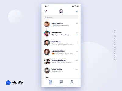 Chat Home Screen - Chatify app chat chat app chatting clean design design interaction manoj bhadana ui ux