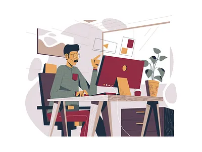 Work space illustration characterdesign characterdesignchallenge design exploration flat illustration minimal clean design mobile tablet illustrations user interface ui vector illustration work office environment working space