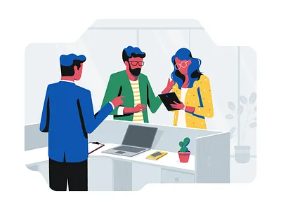 Site Digitization character clean design desk illustration minimal office plants table ui vector workspace