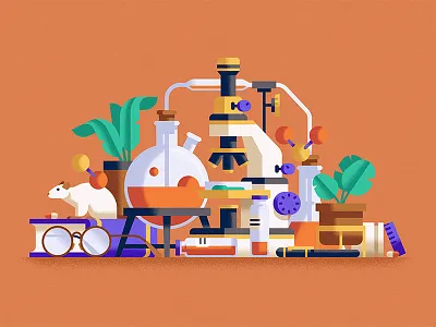Biologist artwork chemistry flat design geometric illustration microscope minimal mouse still life vector