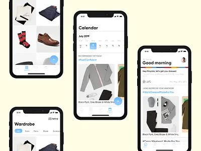 Smart Closet/Wardrobe- App Concept artificialintelligence back calendar closet clothes cloths confident fashion filter floating button gradient happy intelligent iphonex machinelearning outfit recommendation smart wardrobe work