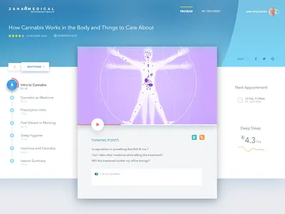 Medical Cannabis Insomnia Course Page app cannabis courses dashboard e learning education app health app medical app modern ui stats ui