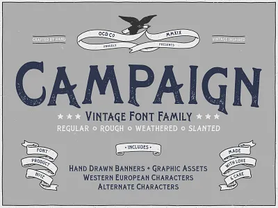 Campaign Typeface assets banners branding design font font family graphic design graphics grunge texture hand crafted hand drawn illustration logo poster art serif texture typography vector vintage