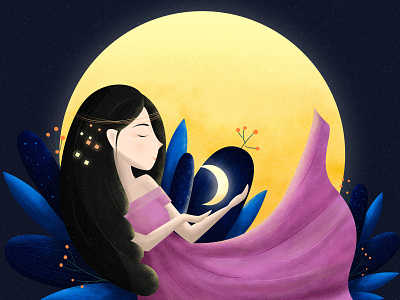 Moon Night gilr illustration moon night shine