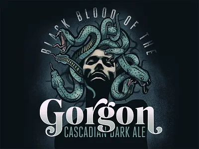 Gorgon Dark Ale beer illustration label medusa portrait snake