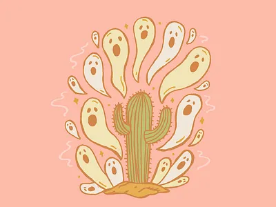 Ghost Town art artwork cactus canyon desert design drawing ghost ghosts halloween hand drawing illustration line drawing pastel pink plant saguaro spooky vintage western