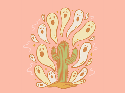 Ghost Town art artwork cactus canyon desert design drawing ghost ghosts halloween hand drawing illustration line drawing pastel pink plant saguaro spooky vintage western