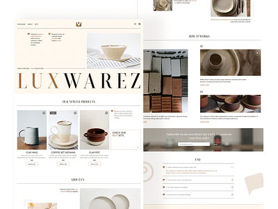 LUXWAREZ - Tableware Landing branding clean clear design cookware cup dishes hero page home page landing minimalistic minimalistic design online shop product shop store tableware ui webflow website white theme