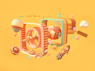 Space Station Decomposition c4d design hot air balloon illustration octane satellites spaceship ui