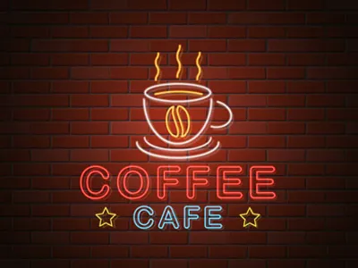 glowing neon signboard coffee cafe vector illustration