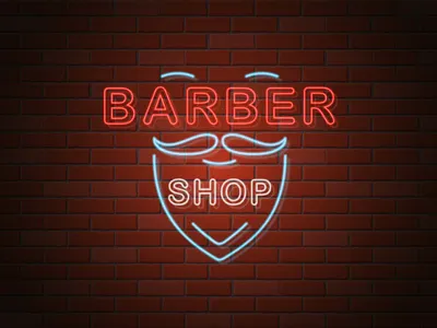 glowing neon signboard barber shop vector illustration