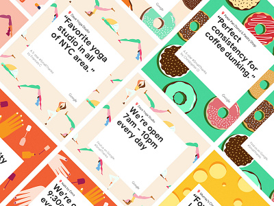 Google Patterns body campaign cheese design donuts flat flexible food frosting google hands illustration nails pattern position smallthanks sports ui vector yoga