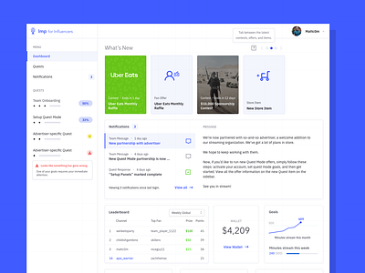 A dashboard for content creators blue dashboard dashboard ui flat design gaming single color stroke heavy ui