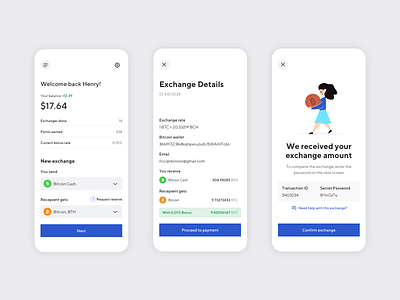 Exchange App app application bitcoin design exchange flat graphics icon illustration typography ui vector